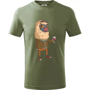 Alpaka s vínem muž - Tričko dětské bavlněné - 146 cm/10 let ( Khaki )