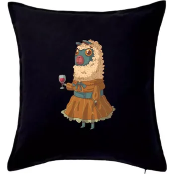 Polštář Alpaka s vínem žena - Polštář 50x50 - 50x50 - Pouze potah ( Černá )