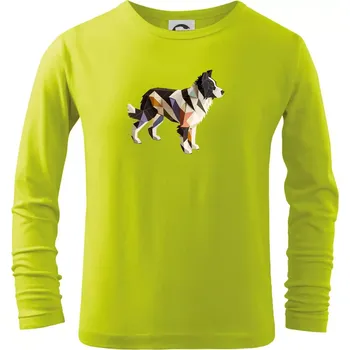 Dětská móda Border colie slepená z papíru - Triko dětské Long Sleeve - 134 cm/8 let ( Limetková )