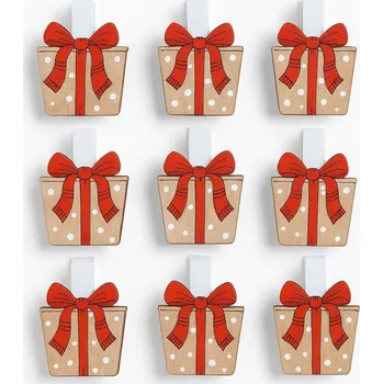 Vánoční dekorace Kolíčky dárky červené 9ks 3001825