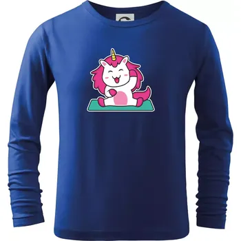 Chlapecké tričko Yoga veselý jednorožec - Triko dětské Long Sleeve - 134 cm/8 let ( Královská modrá )