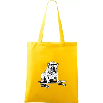 Černobílý buldok na skateboardu - Taška bavlněná - 42 x 38 cm ( Žlutá )