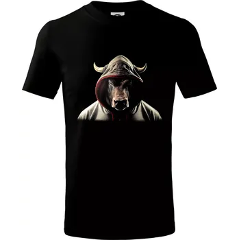 Chlapecké tričko Býk v mikině - Tričko dětské bavlněné - 98 cm / 2 roky ( Černá )