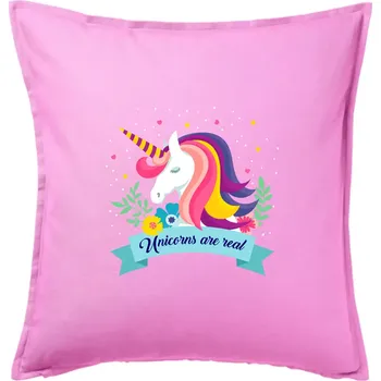 Polštář Unicorns are real duhový - Polštář 50x50 - 50x50 - Pouze potah ( Růžová )