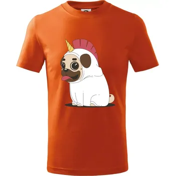 Chlapecké tričko Mops a jednorožec - Tričko dětské bavlněné - 158 cm/12 let ( Oranžová )