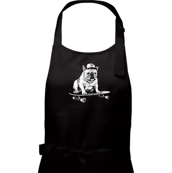 Kuchyňská zástěra Černobílý buldok na skateboardu - Pánská zástěra na vaření - Univerzální velikost ( Černá )