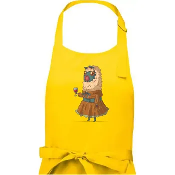 Kuchyňská zástěra Alpaka s vínem žena - Dámská zástěra na vaření - Univerzální velikost ( Žlutá )