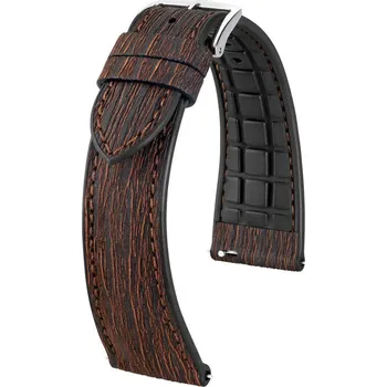 Řemínek na hodinky Koženkový řemínek Hirsch Bark L 0935045015-2, hnědý, délka L, Quick Release - 20 mm