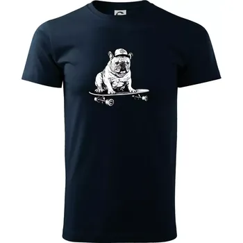 Pánské tričko Černobílý buldok na skateboardu - Triko extra velké (5-8XL) - 7XL ( Námořní modrá (velmi tmavá - téměř černá) )