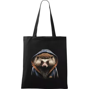 Nákupní taška Ježek v mikině - Taška bavlněná - 42 x 38 cm ( Černá )