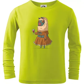 Dětská móda Alpaka s vínem žena - Triko dětské Long Sleeve - 146 cm/10 let ( Limetková )
