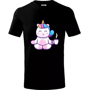 Chlapecké tričko Yoga - jednorožec káva - Tričko dětské bavlněné - 122 cm/6 let ( Černá )