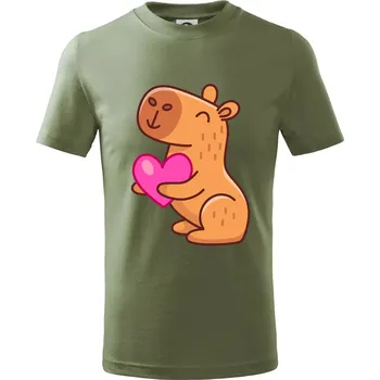 Zamilovaná kapybara - Tričko dětské bavlněné - 98 cm / 2 roky ( Khaki )