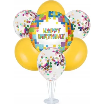 Balónek Sada balónků na stojanu Happy Birthday – motiv kostky