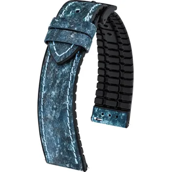 Řemínek na hodinky Koženkový řemínek Hirsch Stone 0925044180-5, modrý, Quick Release - 20 mm