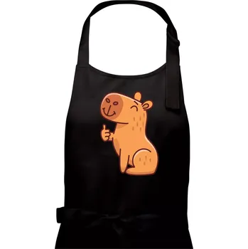 Kuchyňská zástěra Kapybara s palcem nahoru - Pánská zástěra na vaření - Univerzální velikost ( Černá )