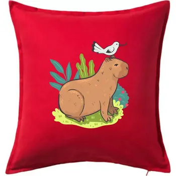 Polštář Kapybara a ptáček - Polštář 50x50 - 50x50 - Pouze potah ( Červená )