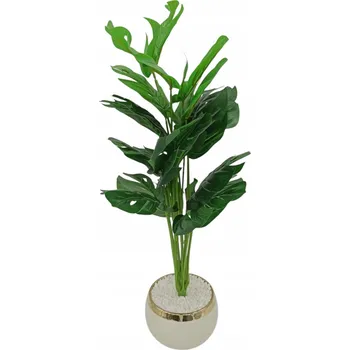 umělá květina UMĚLÝ KVĚT V KVĚTINÁČI MONSTERA V BÍLÉM KVĚTINÁČI REALISTICKÁ 55CM