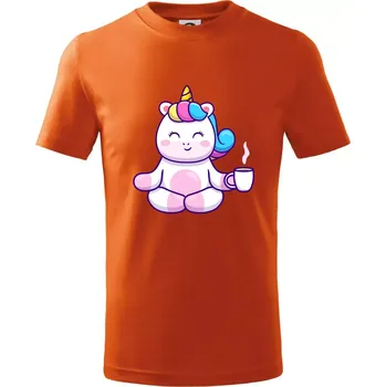 Chlapecké tričko Yoga - jednorožec káva - Tričko dětské bavlněné - 134 cm/8 let ( Oranžová )