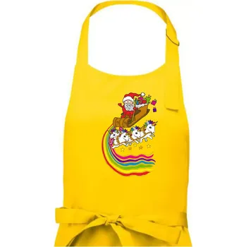 Kuchyňská zástěra Santa a jednorožci (Pecka design) - Pánská zástěra na vaření - Univerzální velikost ( Žlutá )