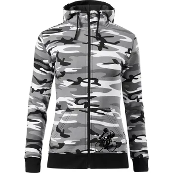 Dámská mikina Silniční cyklista - Dámská mikina trendy zipper s kapucí - S ( Šedý maskáč )