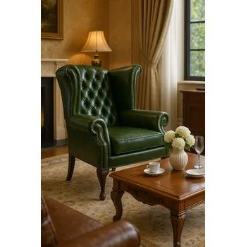 Křeslo FALCO Křeslo Chesterfield Queen kůže zelená