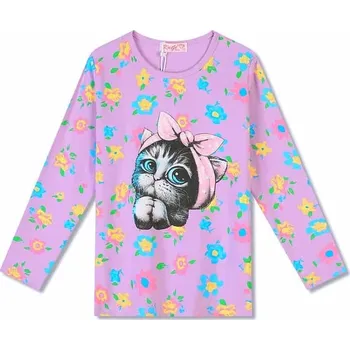 Dívčí tričko DÍVČÍ TRIČKO S KOČKOU FT1213 VELIKOSTI 116-146 Velikost: 122, Barva: Fialková