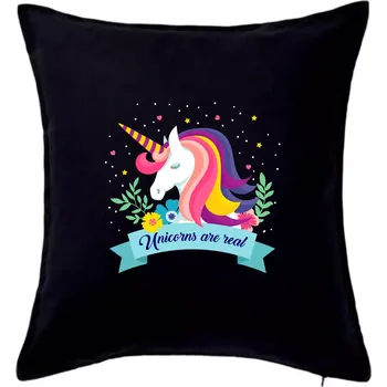 Polštář Unicorns are real duhový - Polštář 50x50 - 50x50 - Pouze potah ( Černá )