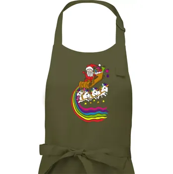 Kuchyňská zástěra Santa a jednorožci (Pecka design) - Dámská zástěra na vaření - Univerzální velikost ( Khaki )