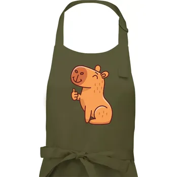 Kuchyňská zástěra Kapybara s palcem nahoru - Pánská zástěra na vaření - Univerzální velikost ( Khaki )