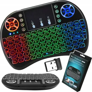 Klávesnice MINI BEZDRÁTOVÁ KLÁVESNICE S TOUCHPADEM SMART TV LED RGB PODSVÍCENÍ PRO