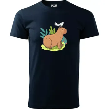 Kapybara a ptáček - Triko extra velké (5-8XL) - 7XL ( Námořní modrá (velmi tmavá - téměř černá) )