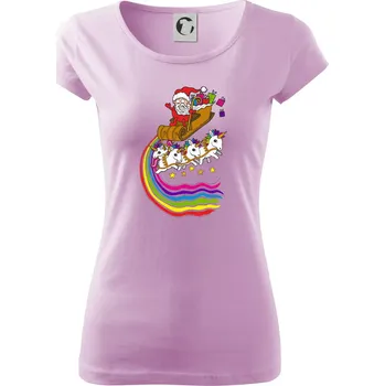 Dámské tričko Santa a jednorožci (Pecka design) - Dámské triko Pure - XS ( Orchid )
