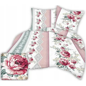 Povlečení Krepové povlečení I 160x200 bílé růžové s cikánskými růžemi + puntíky