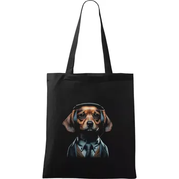 Nákupní taška Jezevčík v obleku - Taška bavlněná - 42 x 38 cm ( Černá )