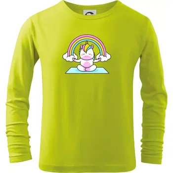 Chlapecké oblečení Yoga jednorožec - duha - Triko dětské Long Sleeve - 158 cm/12 let ( Limetková )