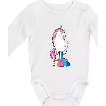 Kojenecký body Jednorožec prdí - Body kojenecké s dlouhým rukávem - Dlouhý r. do 3 měs ( Bílá )