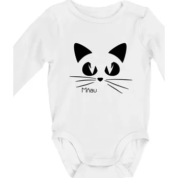Kočka mňau - Body kojenecké s dlouhým rukávem - Dlouhý r. 3-6 měs ( Bílá )