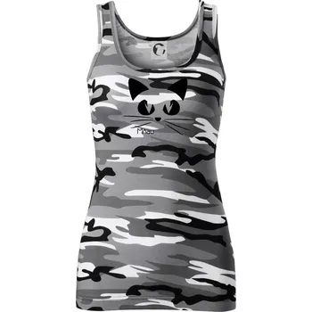 Dámské tričko Kočka mňau - Dámské Maskáčové tílko - M ( Šedý maskáč )