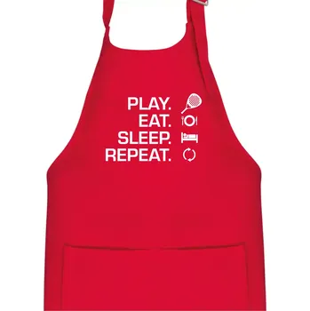 Kuchyňská zástěra Play eat sleep repeat padel - Dětská zástěra na vaření - Univerzální velikost ( Červená )