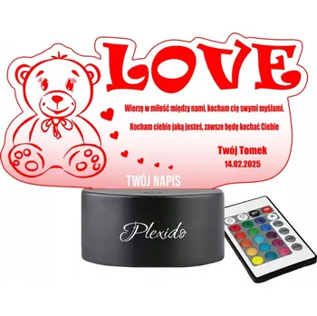 Lampička LAMPKA NA SKLE Dárek k Valentýnu 3D LED RGB + DÁLKOVÝ OVLADAČ 16 BAREV