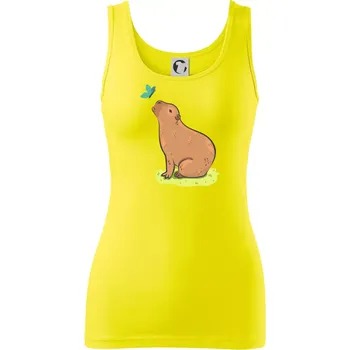 Dámské tričko Kapybara a motýlek - Dámské tílko - L ( Citrónová )