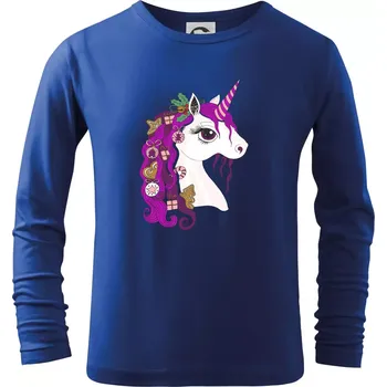 Chlapecké tričko Vánoční jednorožec - Triko dětské Long Sleeve - 122 cm/6 let ( Královská modrá )