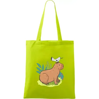 Kapybara a ptáček - Taška bavlněná - 42 x 38 cm ( Limetková )