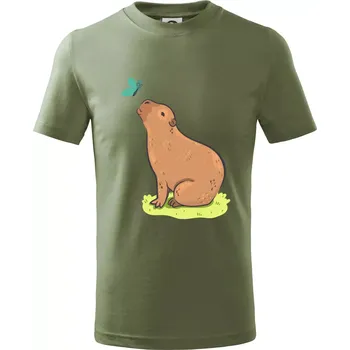 Kapybara a motýlek - Tričko dětské bavlněné - 98 cm / 2 roky ( Khaki )