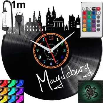 Hodiny Magdeburg Nástěnné Hodiny LED RGB Podsvícené Dálkové Ovládání Vinylová Deska Moderní