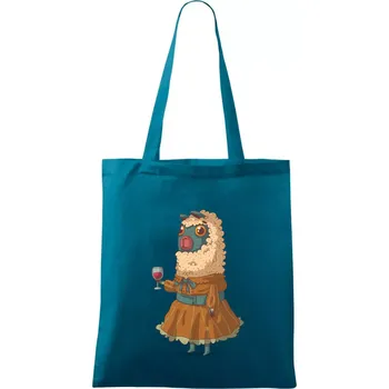 Nákupní taška Alpaka s vínem žena - Taška bavlněná - 42 x 38 cm ( Petrolejová )