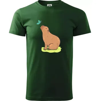 Pánské tričko Kapybara a motýlek - Triko extra velké (5-8XL) - 7XL ( Lahvově zelená )