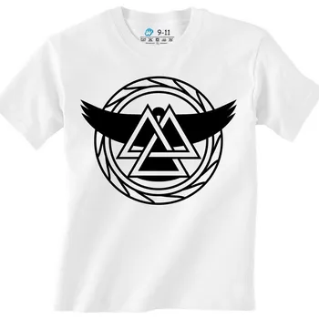 Dívčí tričko Dětské tričko Severský Valknut a Havran (Barva: Bílá)