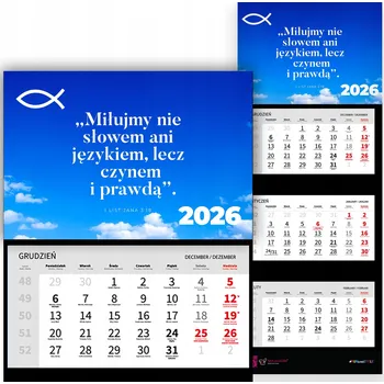 Kalendář TRÍDÍLNÝ NÁSTĚNNÝ KALENDÁŘ 2026 - CITÁT Z BIBLE, NÁBOŽENSKÝ LIST SV. JANA - RŮZNÉ VZORY